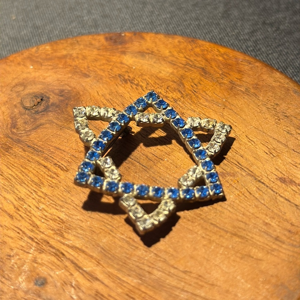 Vintage Blue Rhinestone Star of David Brooch Special Occasion